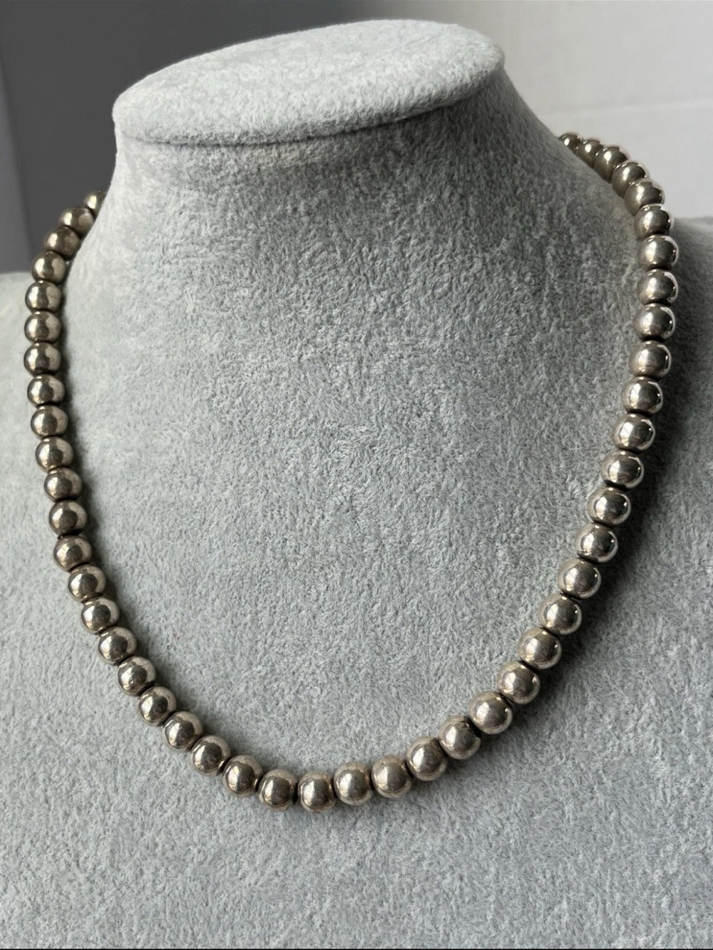 Long Strand Taxco Mexico Balls Beaded Necklace Heavy 55g 925 Sterling Silver 18”